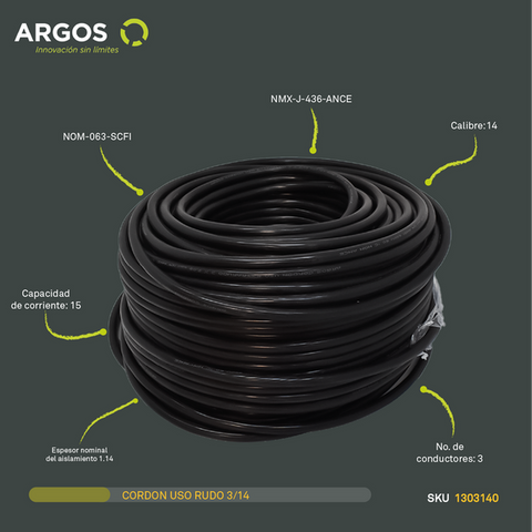 CABLE USO RUDO 3X14 ARGOS 100% COBRE 600V CAJA 100 M NEGRO