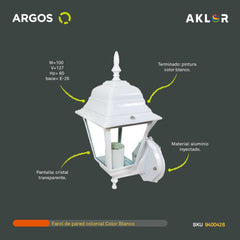 ARGOS 9400426 FAROL DE PARED COLONIAL BLANCO