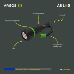 ARGOS 9401560 LINTERNA DE MANO LED 1.5 VOLTS 2 BATERÍAS AA