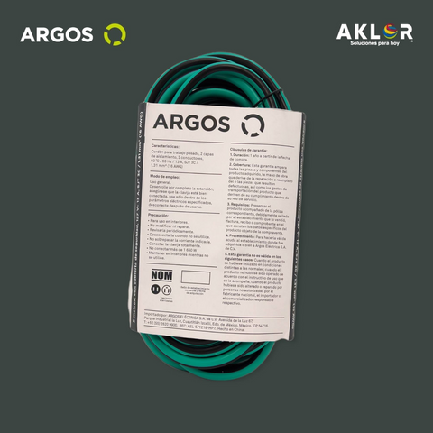 EXTENSIÓN USO RUDO REFORZADA CON TIERRA 5 METROS 16 AWG, VERDE, ARGOS 9730063