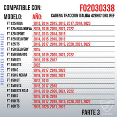 Italika F02030338 Cadena Tracción Italika 428hx108l Ref