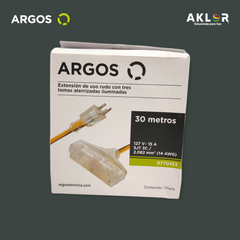 EXTENSIÓN USO RUDO REFORZADA CON TIERRA ILUMINADA 30 METROS 14 AWG, AMARILLO CON NEGRO, ARGOS 977016