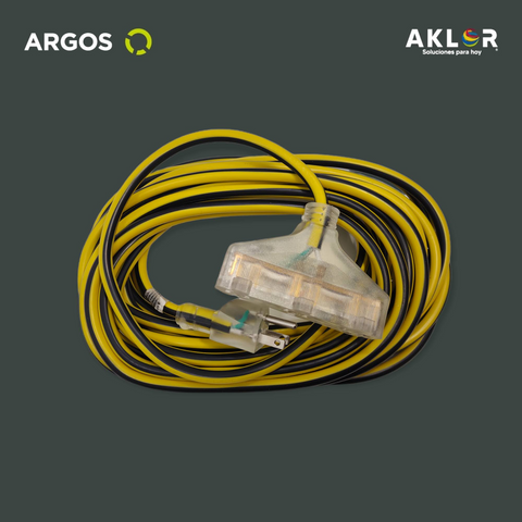 EXTENSIÓN USO RUDO REFORZADA CON TIERRA ILUMINADA 30 METROS 14 AWG, AMARILLO CON NEGRO, ARGOS 977016