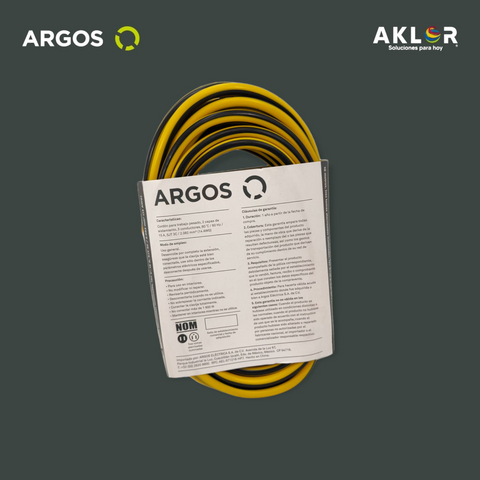 EXTENSIÓN USO RUDO REFORZADA CON TIERRA ILUMINADA 10 METROS 14 AWG, AMARILLO CON NEGRO, ARGOS 977009