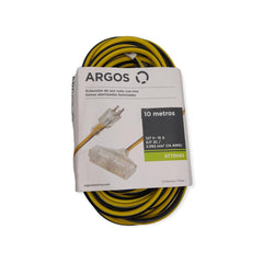 EXTENSIÓN USO RUDO REFORZADA CON TIERRA ILUMINADA 10 METROS 14 AWG, AMARILLO CON NEGRO, ARGOS 977009