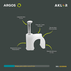 ARGOS GC006MM GRAPAS PARA CABLE CURVA 6 MILÍMETROS 100 PZ