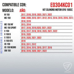 ITALIKA E0304KC01 KIT CILINDRO MOTOR CY6 150 CC DS160
