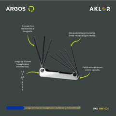 ARGOS 8861002 JUEGO DE 8 LLAVES ALLEN MILIMÉTRICAS