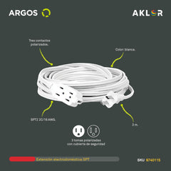 ARGOS Extensión electrica 3 metrosdoméstica 2x16awg