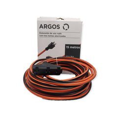 EXTENSIÓN USO RUDO REFORZADA CON TIERRA 15 METROS 12 AWG, NARANJA CON NEGRO, ARGOS 9790263