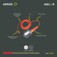 LÁMPARA DE TALLER CON CANASTILLA METÁLICA USO RUDO 8 METROS 16 AWG, NARANJA, ARGOS 9720115