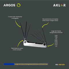 ARGOS 8861000 JUEGO 8 LLAVES ALLEN STANDARD
