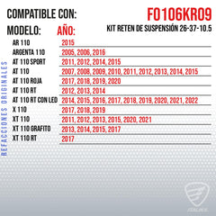 ITALIKA F0106KR09 KIT RETEN DE SUSPENSION 26-37-10.5 AR110, AT110