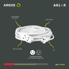 Extensión Eléctrica Doméstica, 2 M, Blanca, ARGOS 9740065