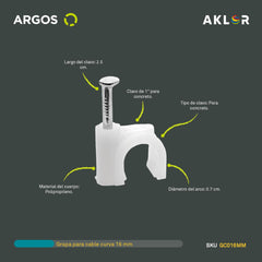ARGOS GC016MM GRAPAS PARA CABLE CURVA 16 MILÍMETROS 100 PZ