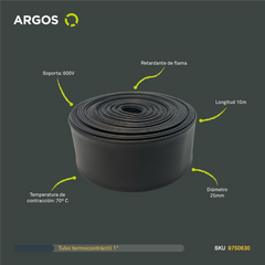 ARGOS tubo termorretractil para aislamiento electrico de 1 pulgada, 10 metros de largo, color negro