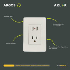 ARGOS 8840935 CONTACTO POLARIZADO Y DOS ENTRADAS USB