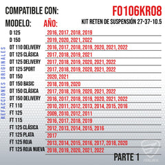 ITALIKA F0106KR08 KIT RETEN DE SUSPENSION 27-37-10.5 D125, DT110