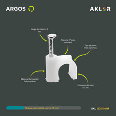 ARGOS GC010MM GRAPAS PARA CABLE CURVA 10 MILÍMETROS 100 PZ