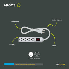 ARGOS 9700300 BARRA MULTICONTACTO 4 TOMAS 1875 WATTS